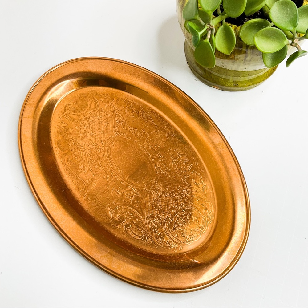 Vintage MCM Oval Copper Vanity Tray Serving Plate - Picture 5 of 6